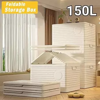 Супер большая вместительная корзина для хранения на колесах, складной ящик для хранения одежды, штабелируемый прочный ящик для одежды для спальни, органайзер для одежды S