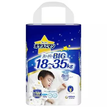 Супер большие подгузники Oyasumiman для мальчиков, 12 штук [размер брюк] (18~35 кг) белый