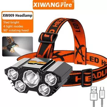 Super Bright 5 LED Head Flashlight USB Rechargeable HeadLamp Outdoor Powerful Waterproof Camping Fishing Adventure Head Lantern