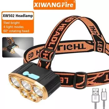 Super Bright 5 LED Head Flashlight USB Rechargeable HeadLamp Outdoor Powerful Waterproof Camping Fishing Adventure Head Lantern
