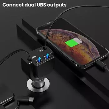 Супер быстрая зарядка 3 в 1, двойной кабель, выдвижное автомобильное зарядное устройство, двойной USB-порт, автомобильное зарядное устройство, адаптер для Apple Type C чёрный