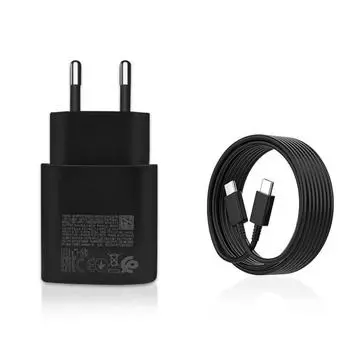 Супер быстрое зарядное устройство 25 Вт, USB-кабель типа C для Samsung Galaxy Note20Ultra Note20 Note10 + Note10 S23FE, адаптер питания EU чёрный