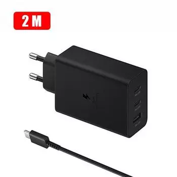 Супер быстрое зарядное устройство Trio 65 Вт USB-C для Samsung Galaxy S23 S22 S21 S20 Note20 Ultra S10 S9 Plus + кабель быстрого адаптера типа C чёрный