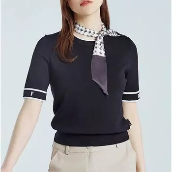 Super Cheap! Export USA D, High-Grade Slimming Black Short sleeve Knit t-shirt 25051743 Limited Time 20% off Jin Dian Black L (Times)