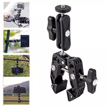 Super Clamp Camera Clamp Mount 1/4 Ball Head Mount Monitor Mount Регулируемый зажим для видеосъемки для мобильных устройств GoPro 11 10 9 Insta 360 Motocycle