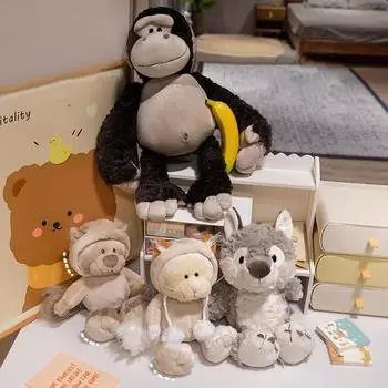 Супер милая горилла волк леопард кошка плюшевая игрушка мультфильм мягкое животное кукла обнимашка подушка украшение комнаты подарок на день рождения рождество 25cm