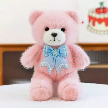 Super Cute Heart Baking Variety Little Bear Plush Toys Qixi Activity Gift Crane Machines Doll Girl s Birthday Gift Bow-Pink 30cm [accessories color random]]