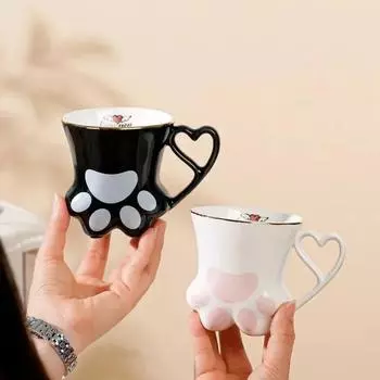 Super Cute Mug Creative Cat s Paw Gold Painting Ceramic Cup Office Water Glass Tea Cup Couple Cup Practical Gift Drinkware 300ML