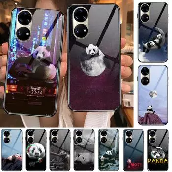 Super Cute Panda Tempered Glass Phone Case Casev For Huawei P40 Pro lite 5G P30 P Smart Z 2019 P10 Lite P20 P50 Huawei P20 lite