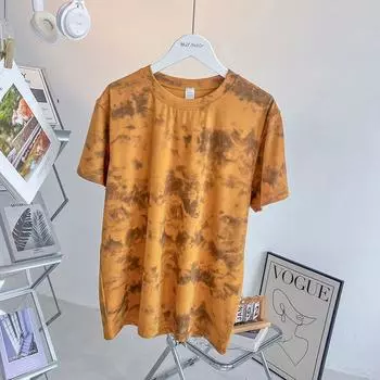 Super Easy to Wear and Show off ~ Women s Loose Fitness Yoga T-shirt Summer Easiest for Match Casual Tie-Dyed Sports Short Sleeve Tops Yellow 6 (recommended weight 50.00 kg-65.00 kg