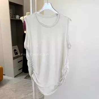 Super Easy to Wear ~ Loose All-Match Sleeveless Drawstring Quick-Drying Vest Breathable Thin Meat Covering Cover up Fitness Yoga Top White (high quality In Stock) L
