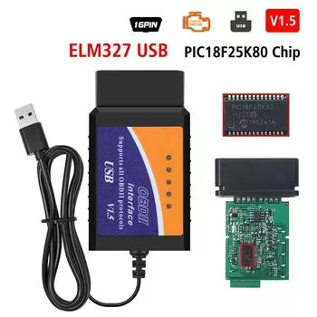 Super ELM327 USB 1.5 поддерживает большинство протоколов OBDII ELM 327 USB V1.5 OBD2 сканер автомобильный диагностический кабель с чипом PIC18F25K80
