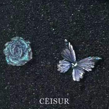 Super Fairy Blue Butterfly Rose Stud Earrings for Women 2025 New Arrival Hot-Selling Earrings Light Luxury Minority Fancy Easiest for Match Earrings Butterfly Rose Earrings [with exquisite gift box]]