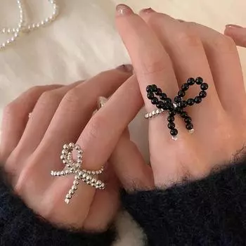 Super Fairy Light Luxury High-End Handmade Bow Beaded Elastic Ring Women S Personality Fashion Temperament Ring Ring Ring