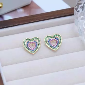 Super Fairy Small Copper Plated Real Gold Love Earrings Women S Simple Micro Zircon Stud Earrings Fashionable And Elegant Jewelry 18K