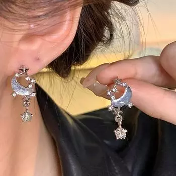 Супер фея элегантные синие серьги звездного неба с длинными кисточками в форме звезды и луны для женщин 1 pair