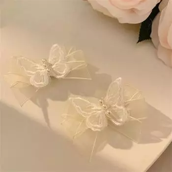 Супер Фея Белая Сетчатая Бабочка Жемчужная Заколка Для Волос Девушка Сердце Лесной Стиль Фея Бант Милая Заколка Для Волос Боковая Плетеная Универсальная Головная Убор one size белый