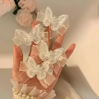 Супер Фея Белая Сетчатая Бабочка Жемчужная Заколка Для Волос Девушка Сердце Лесной Стиль Фея Бант Милая Заколка Для Волос Боковая Плетеная Универсальная Головная Убор