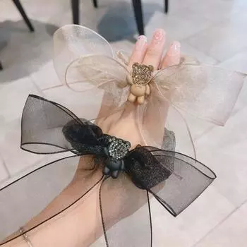 Супер фея, чешский алмазный медведь, резинка для волос с толстым кишечником, бант из органзы, веревка для волос, модные аксессуары для волос Maruko, новинка