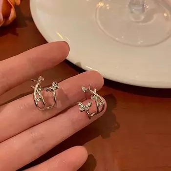 Супер фея, двойные серьги-бабочки для женщин, модные и простые темпераментные серьги, ювелирные изделия