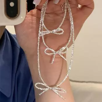 Супер Фея Изящное Вспышка Серебряный Бант Ожерелье Женское Легкое Роскошное Элегантное Милое Темпераментное Модное Универсальное Ожерелье На Ключицу