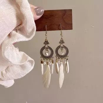 Супер Фея Кисточка Серьги Лето Ретро Национальные Серьги S925 Серебряные Серьги Путешествия Фото Перо Туризм Серьги Украшения One Size синий