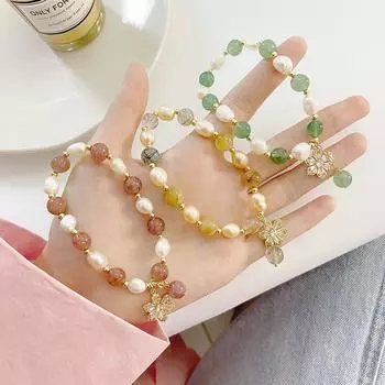 Супер Фея Ретро Натуральный Клубничный Браслет Смешанной Веревки Девушка Подвеска Снежинка Ручные Ювелирные Изделия Будуар Подарок