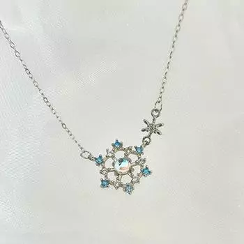 Супер Фея Романтичный Зимний Синий Бриллиант Снежинка Ожерелье Новая Ключица Цепь Мода