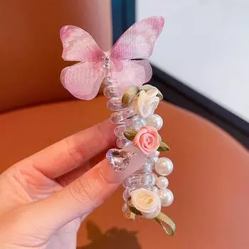 Супер Фея Роза Бабочка Телефонная Линия Резинка для Волос Женская Заколка для Волос Лесная Резинка для Хвоста Пузырчатая Коса Резинка для Волос Головной Убор Ободок 1PCS