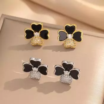 Супер Фея Темперамент Милые Маленькие Серьги Свежие Цветы Tide Creative Lucky Grass Серьги Универсальные Масляные Капли Черные Женские Серьги