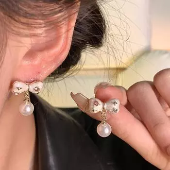 Супер Фея Темперамент Милые Капельные Глазурованные Серьги В Форме Бантика Для Женщин 1 pair