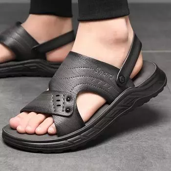 Super Fiber Leather Sandals for Men In Summer , Latex Pad Dual-purpose Beach Shoes for Men, Casual Soft Sole, Anti Slip, Ext 40