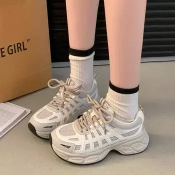 Super fire dad shoes women s 2025 spring new thick-soled heightening versatile small retro lightweight casual sports shoes 36 белый