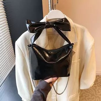 Super fire foreign style bow small bag women 2025 new fashion chain messenger bag handbag small bag чёрный