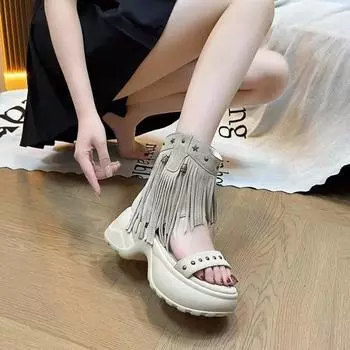 Super fire fringed Roman sandals women s summer 2025 new high-top wedge heel to increase height and cool 35
