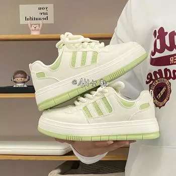 Super fire little white shoes children 2024 new spring and autumn sports shoes chic shoes ins versatile niche thick baseplate shoes 35 зелёный