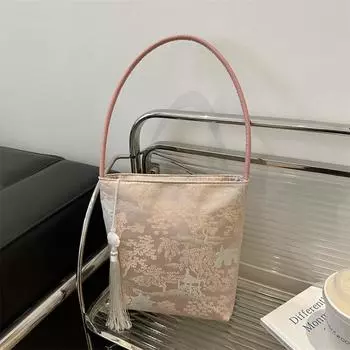 Super Fire New Chinese Bag Women s 2025 New Guofeng Shoulder Underarm Bag Portable Antique Hanfu Bucket Bag белый