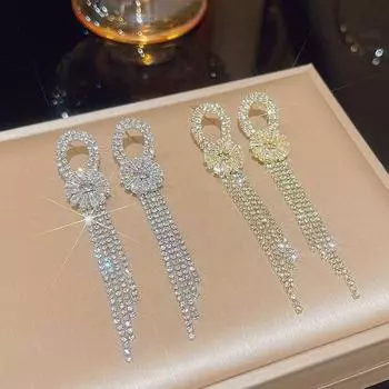 Super Flash petal tassel earrings luxury high-quality temperament long earrings female 925 silver needle fashion earrings золотой