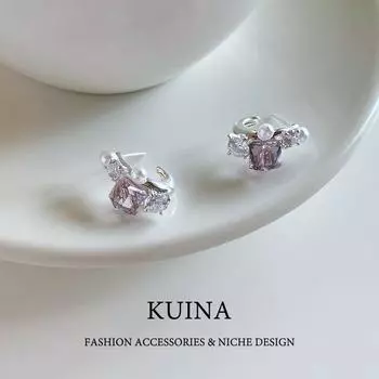 Super Flash Purple Crystal Earrings Hoop Sterling Silver Stud Earrings Female Accessible Luxury Fancy Niche Style Unique Pearl Earrings As Shown in Pictures