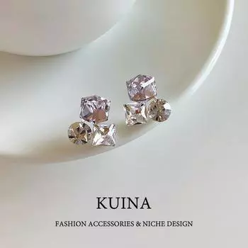 Super Flash Purple Crystal Stud Earrings for Women Sterling Silver Earring/Pin 2025 New Arrival Best Selling Fancy Niche Style Unique Ear Rings Image color