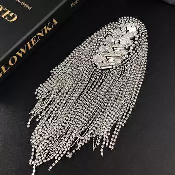 Super Flash Rhinestone Suit Dress Shoulder Decorations Brooch Men s and Women s Tassel Epaulet Catwalk Shoulder Flower Accessories Ornament Tide Silver single price