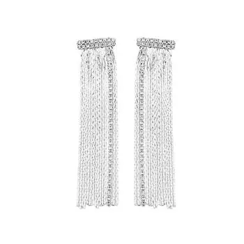 Super Flash Tassel Zircon Earrings Trendy Personality Atmosphere Imperial Sister Style Earrings Street Auction Chain Waterfall Exaggerated Earrings copper (with ear plugs)