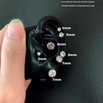 Super Flash White Zircon Ear Bone Stud Titanium Steel Flats Screw Ear Ear Bone Pin Sleep No Need to Take off Ear Studs Anti-Allergy Ear Studs Rhinestone 7mm white round cake buckle one