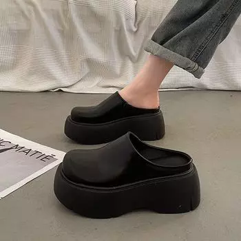 Супер горячая интернет-знаменитость, толстые высокие тапочки для женщин 2024 года, весна и осень, новая популярная верхняя одежда, сумка с кексовым дном, половина головы, sl 35 чёрный