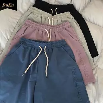 Супер горячие спортивные шорты Instagram женские летние корейские версии трендовых студенческих свободных похудения 100 тонких широких повседневных брюк длиной пять четвертей S серый