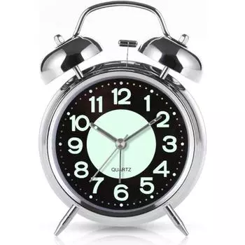 Супер громкий будильник для крепко спящих людей, 4-дюймовый двойной звонок-будильник с подсветкой, работающий от батареек, бесшумный, не тикающий, для детей, взрослых, спальни