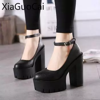 Super High 13cm Women Pumps Round Toe High Quality Female High Heels Shoes Gladiator Brand Square Heels Pumps 5 чёрный