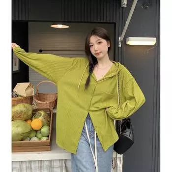 Супер горячее пальто для женщин, осеннее пальто большого размера с капюшоном, тонкое пальто в корейском стиле, модный свободный ленивый топ для женщин S