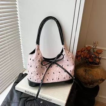 Super Hot Fairy Bow Bag Female 2025 New Arrival Easiest for Match One Shoulder Underarm Bag Fashion Satchel Work Small Carrying Bag Black