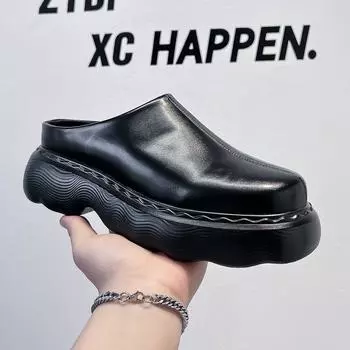 Super hot Internet celebrity thick-soled heightened men s slippers 2024 spring and autumn new hot style external wear Baotou semi-slippers 3130-A 38 чёрный